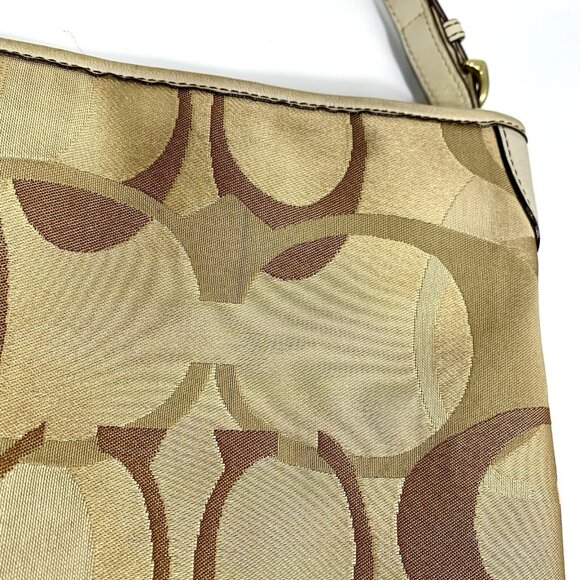 COACH Signature Shoulder Bag Purse Optic Large 7656 Cream Tan Canvas & Leather - Picture 13 of 16